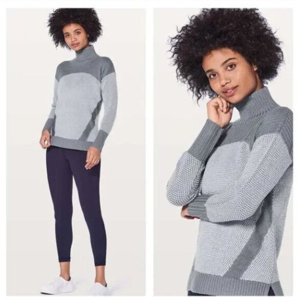 Lululemon Warm & Restore Merino Wool Turtleneck Sweater Magnet Grey Size 8 - Picture 1 of 6